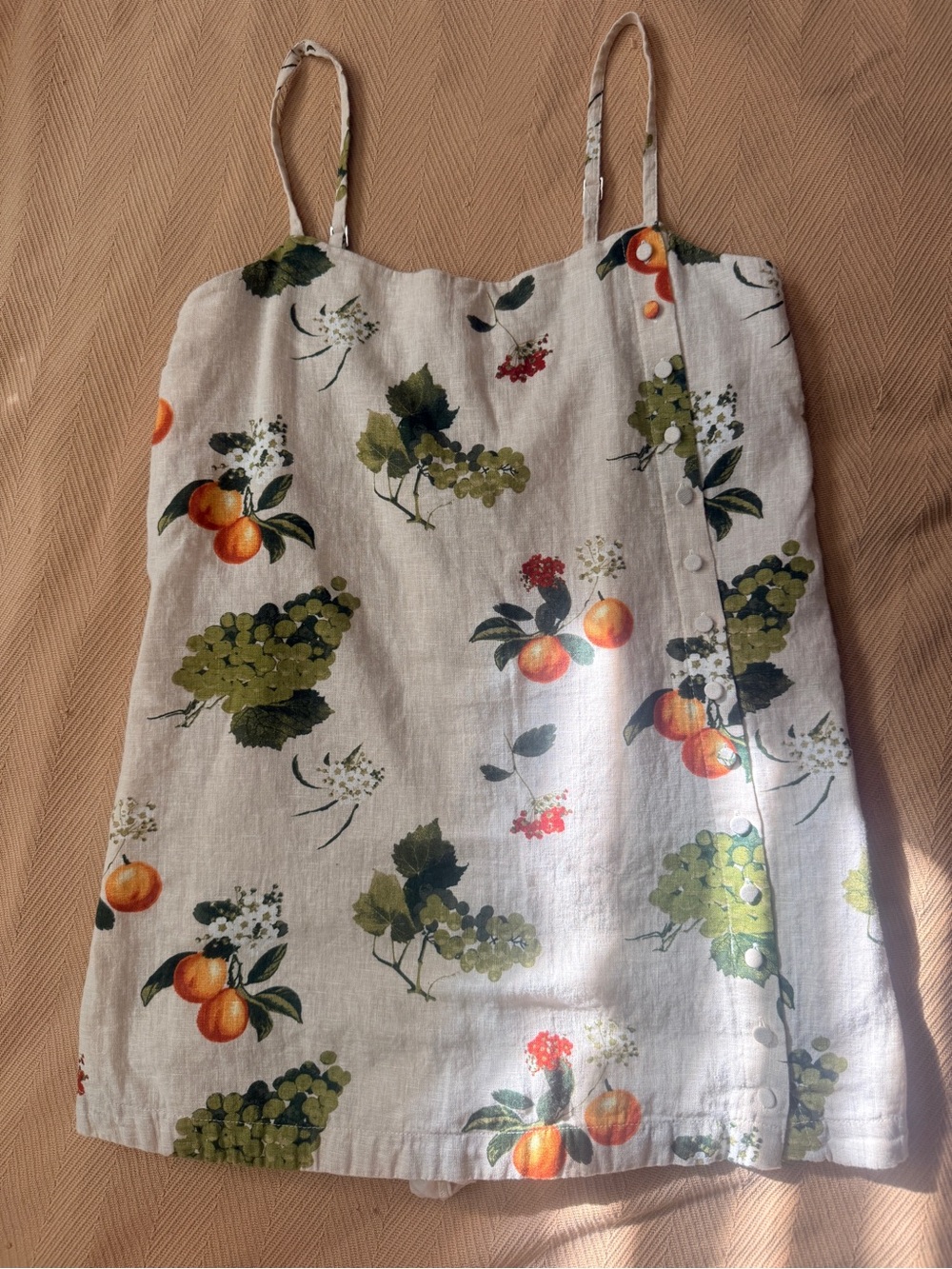 Abercrombie & Fitch Cream Linen Mini Skirt with Orange & Green Fruit Print